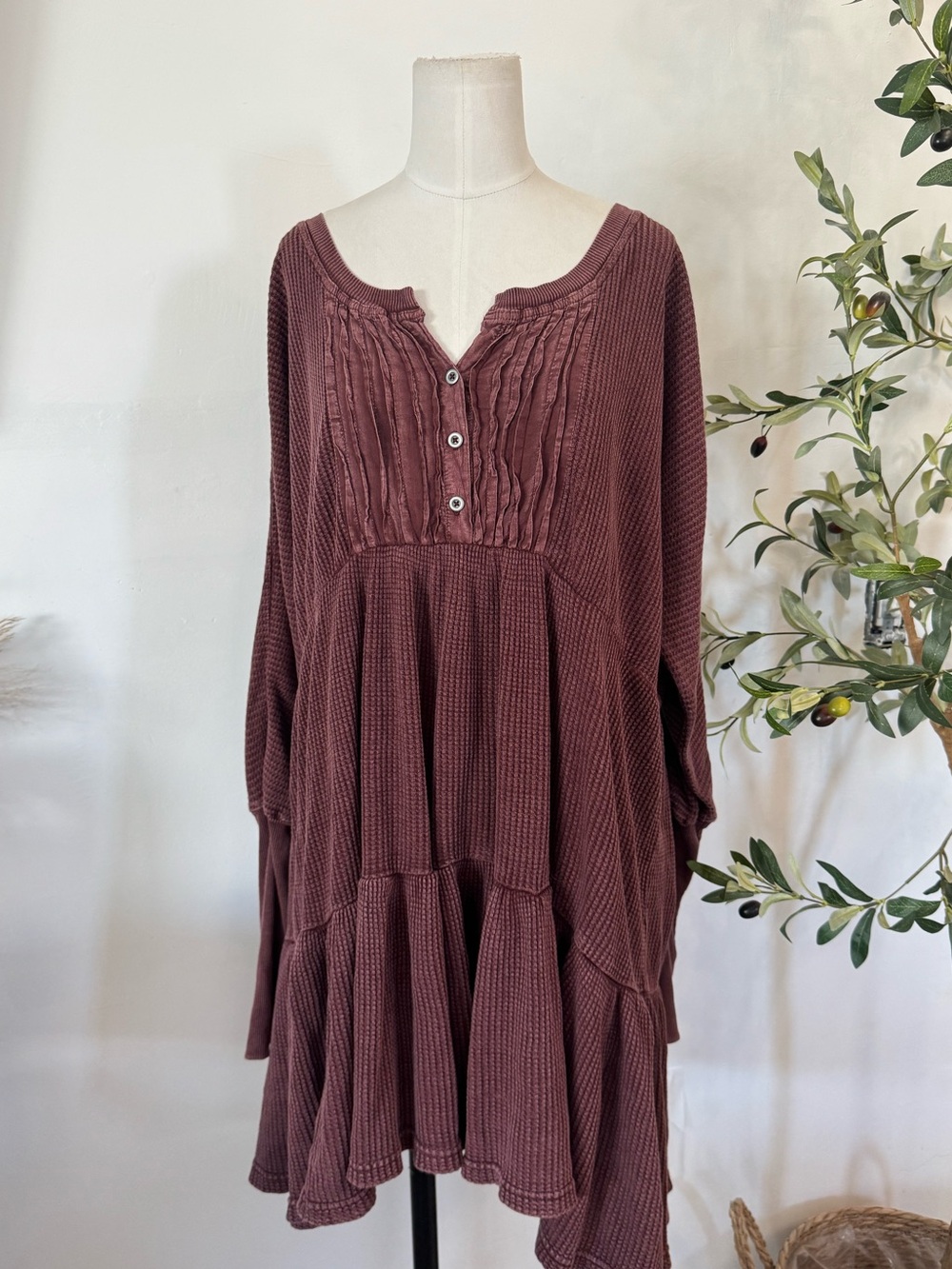 PEOPLE SzS JOLENE LONG SLEEVE A-LINE MINI DRESS WINE XL